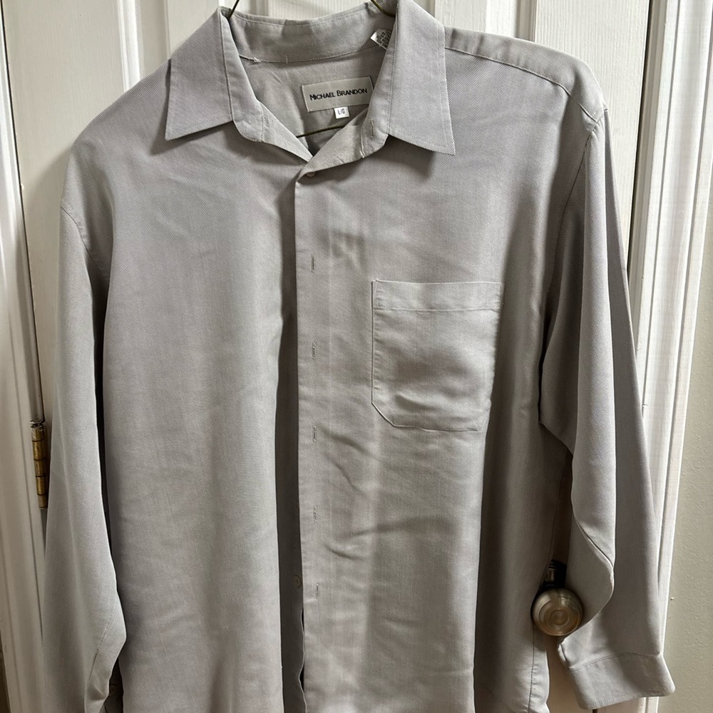 Michael Brandon Gray Long Sleeve Casual Button-Down Shirt, Large, Modal Blend